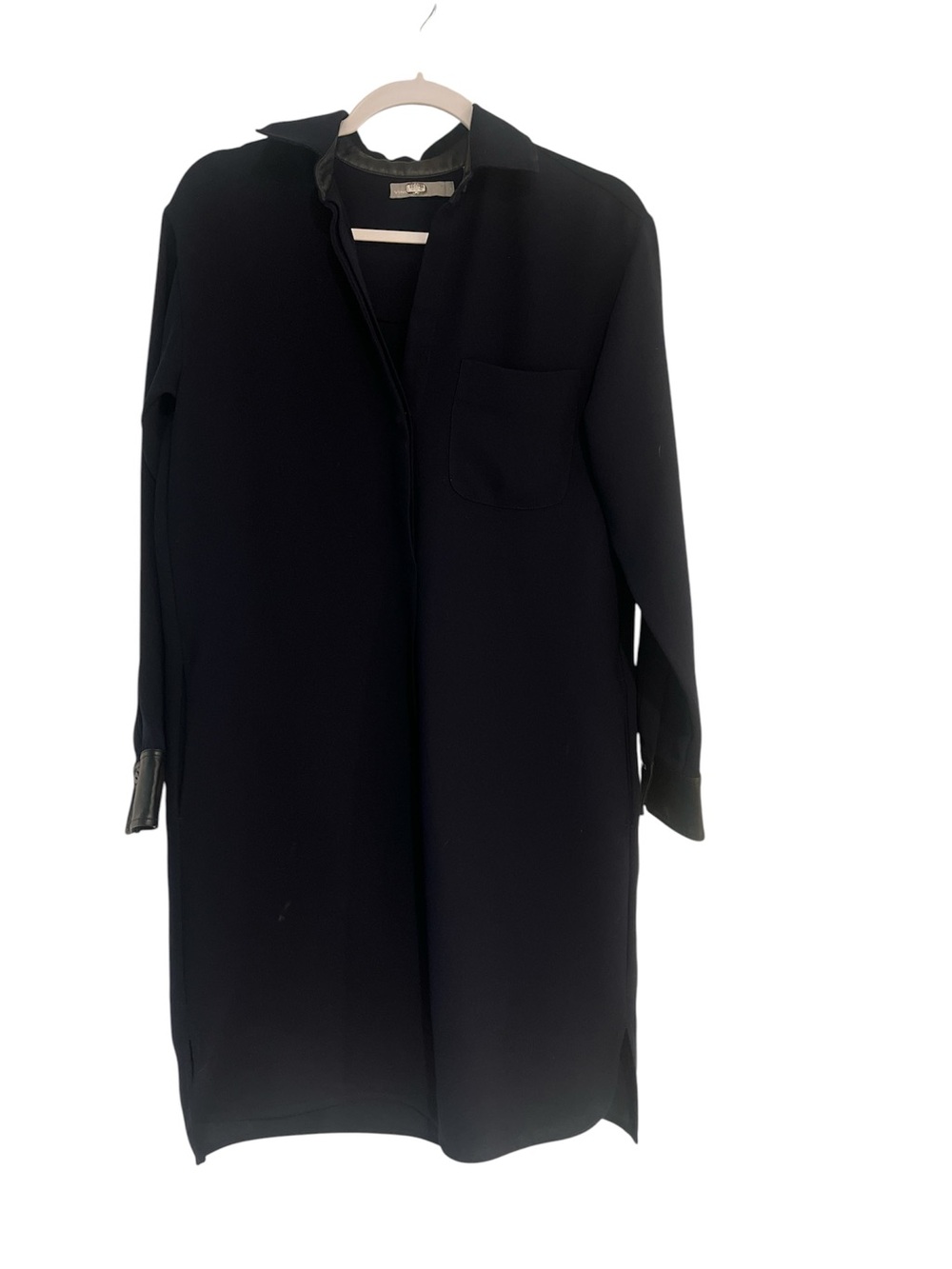 Vince Navy Long Sleeve Shirt Dress with black trim and pockets- Size Small EUC